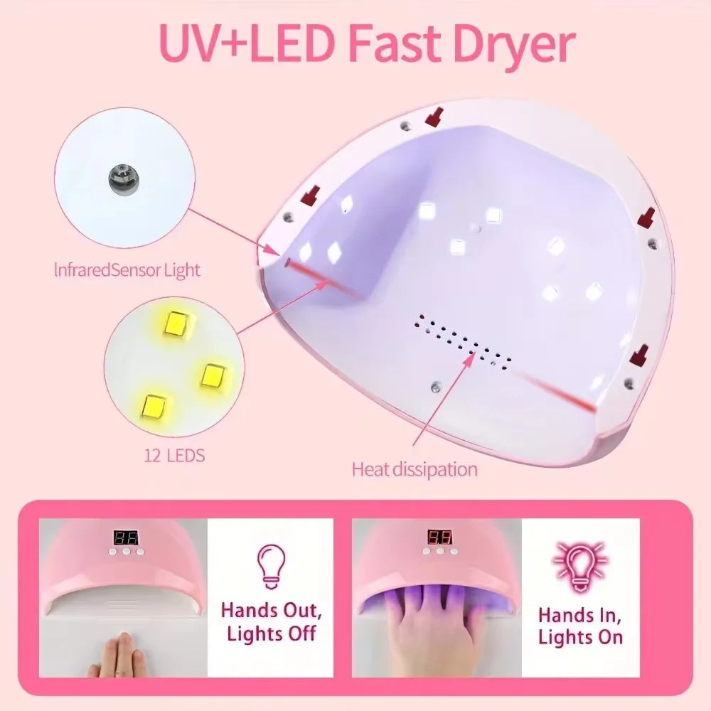Professional Electric Nail Drill Polish File Kit with UV LED Lamp Gel Manicure Dryer Lamp Acrylic Starter Set