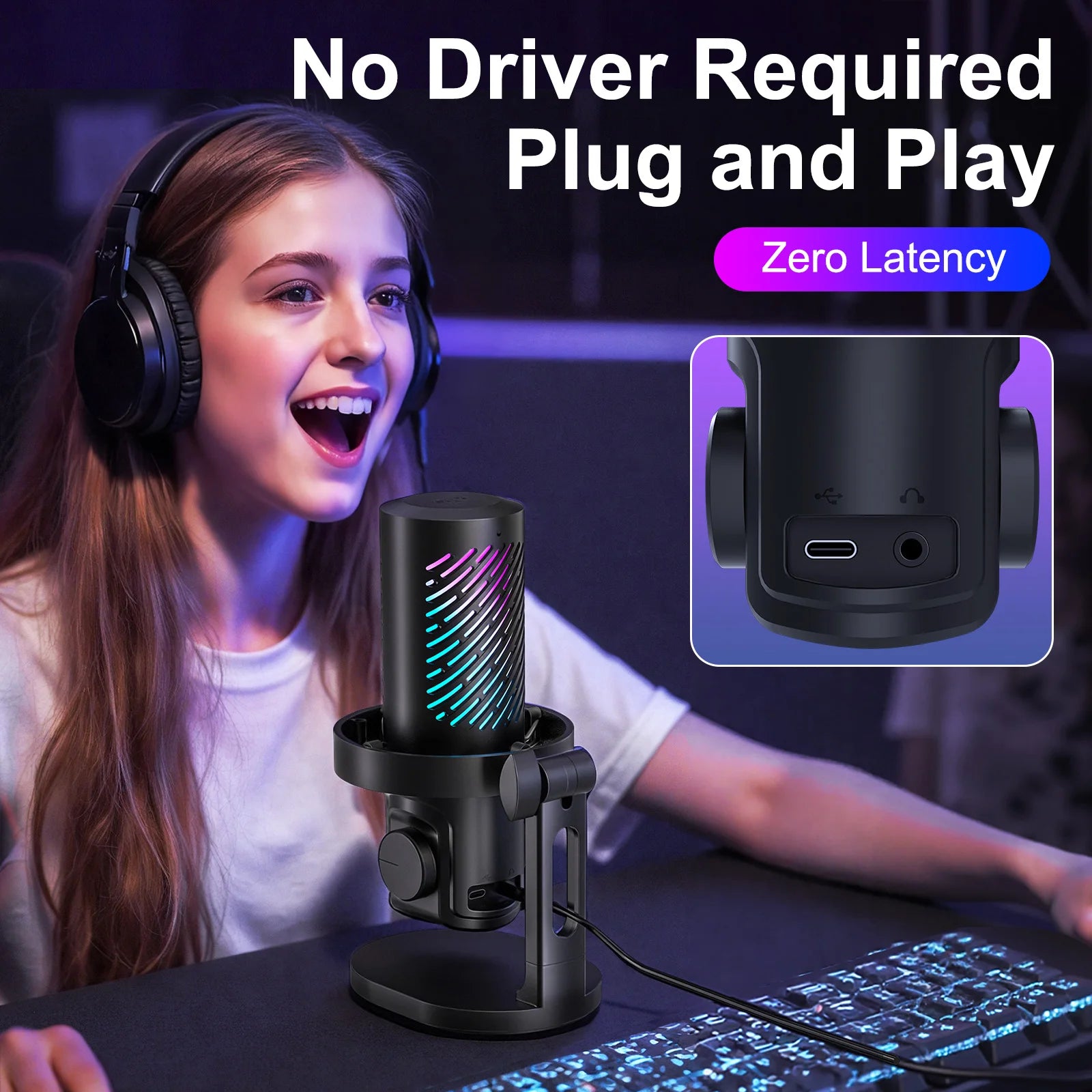 Tenlamp RGB USB Streaming Microphone ,Professionl Computer Condenser Mic For PC Mac Recording YouTube Podcasting Gaming Laptop Desktop