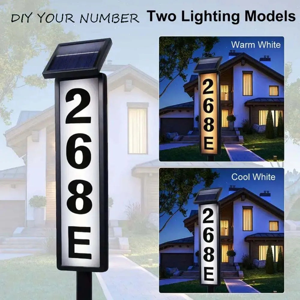 Solar House Address Sign With Lighting, Pole Mount