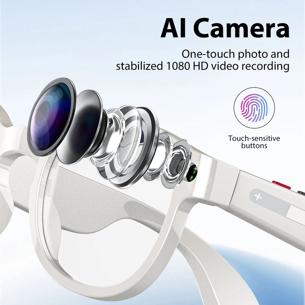 AI glasses, dual cameras, 2 million pixels, with three lenses, wireless smart glasses, hunting glasses, video glasses, AI shooting glasses, cycling glasses, sports camera, long battery life, high sound quality, touch voice