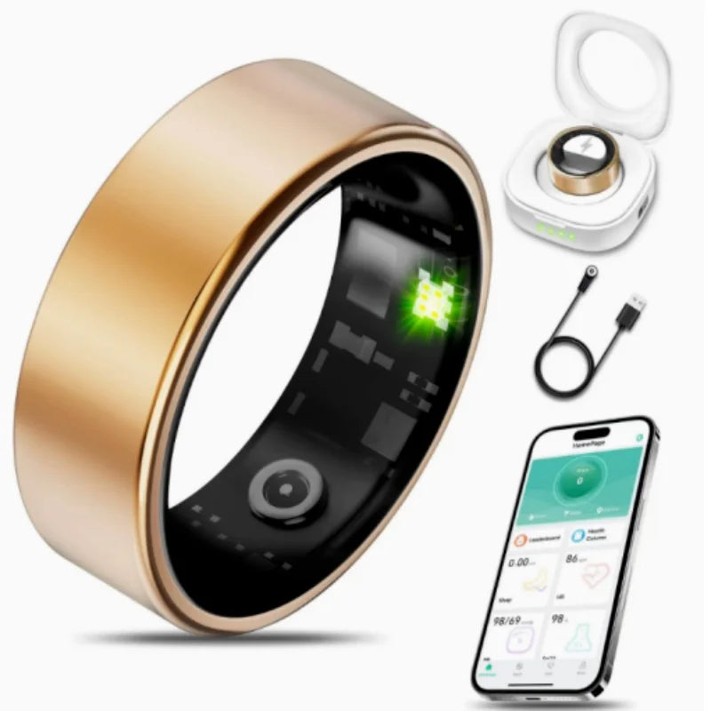 Smart Ring with Charging Case, Heart Rate Blood Oxygen, Pressure Monitor, Sleep monitoring 5ATM Waterproof For Android iOS