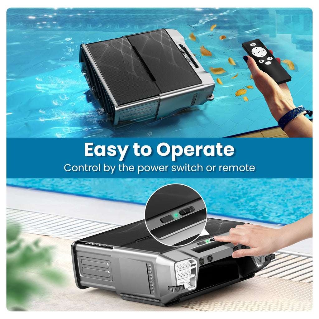 Robotic Solar Pool Skimmer Vacuum with Remote Control Smart Obstacle Avoidance Auto-Parking Pool Cleaner 6L Large-Capacity Basket