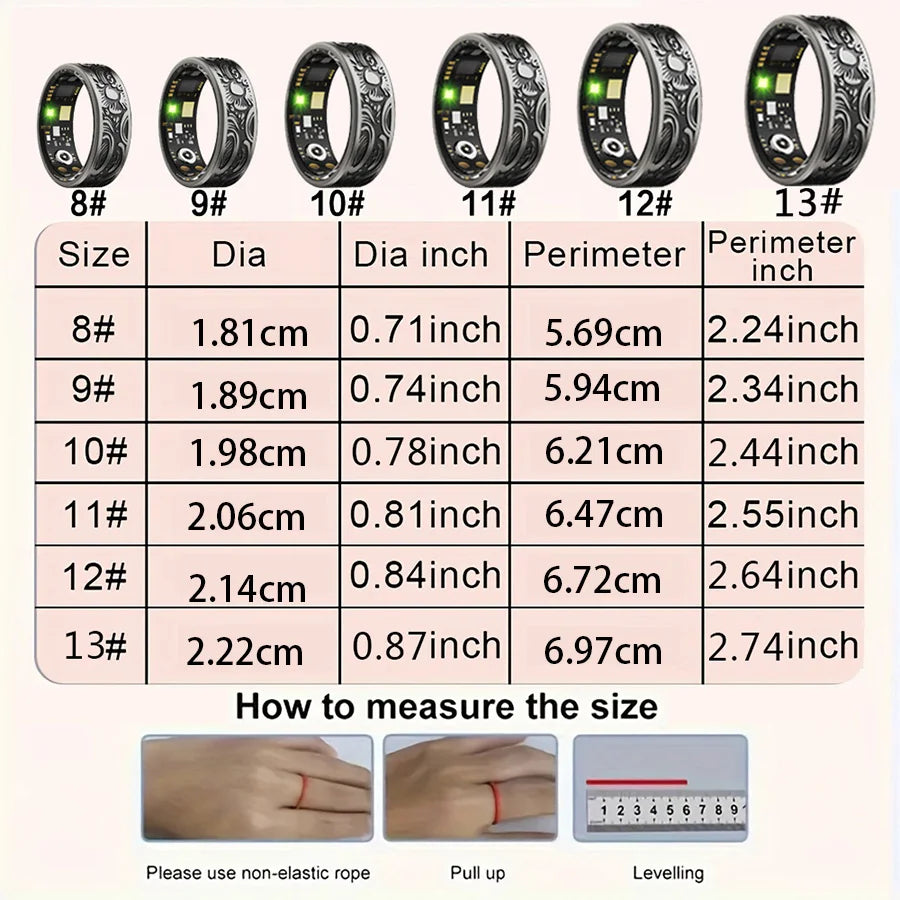 Smart Ring - Fitness Tracker with Sleep Monitor, Pedometer & 20+ Exercise Modes, IP68 Waterproof, USB Rechargeable