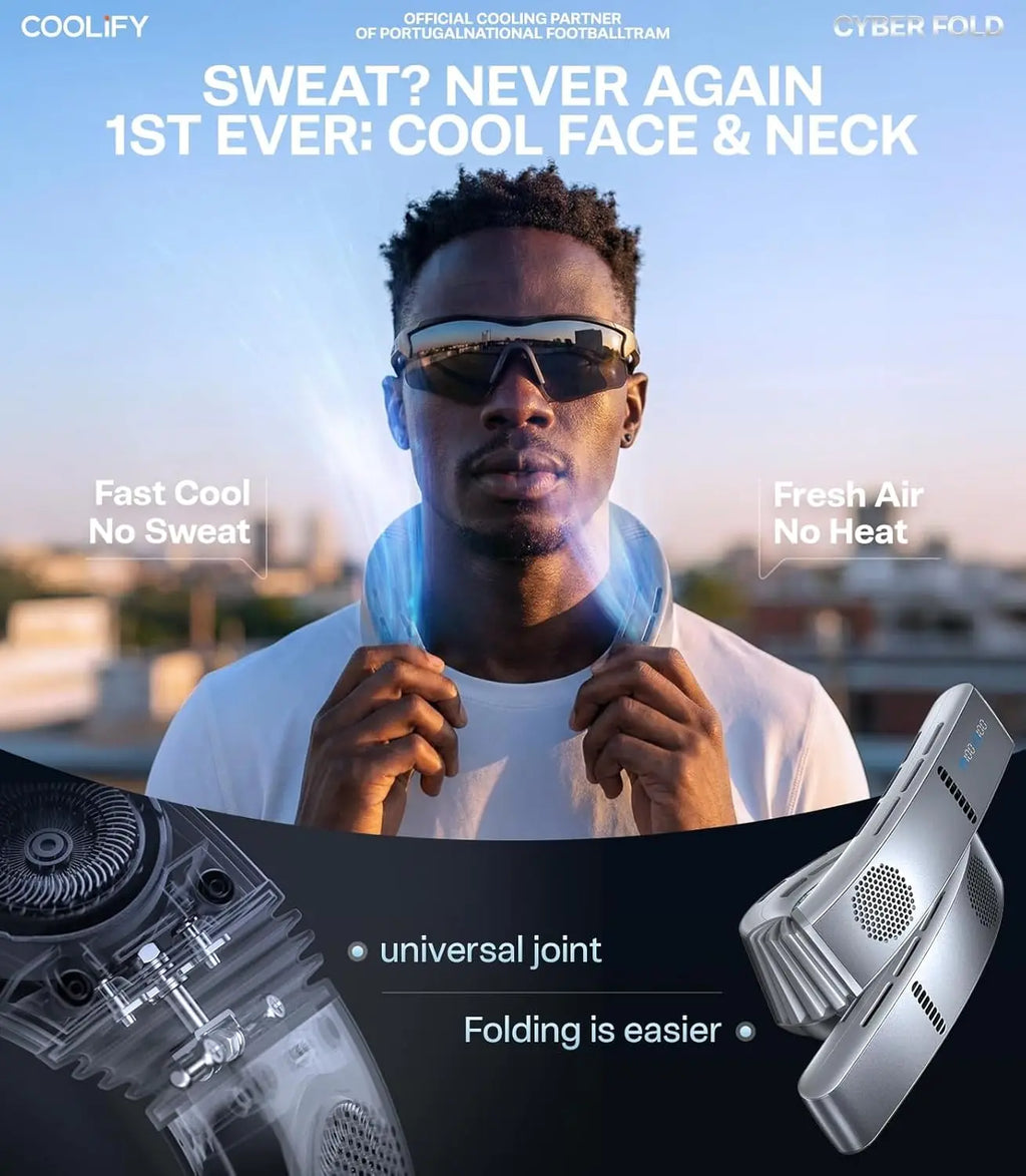 COOLiFY Cyber Fold AI Neck Air Conditioner, Ultimate Cooler Max Cooling Area with Portable Bag, Neck & Face Cooler with Adjustab