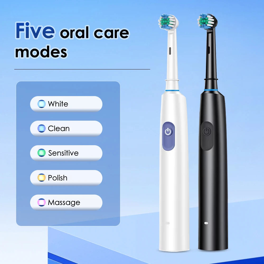 Smart Rotating Timing Electric Toothbrush, with 4 Heads, 5 Modes