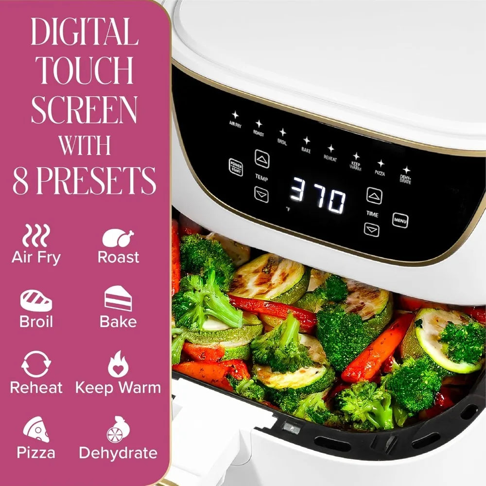 Paris Hilton Air Fryer, Large 6-Quart Capacity, Nonstick Made without PFAS, Touchscreen Display, 8-in-1