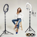 12" 3-Color Ring Light with Handle & 160cm Quick-Release Tripod – Dimmable LED for Selfie/Makeup/Live Streaming