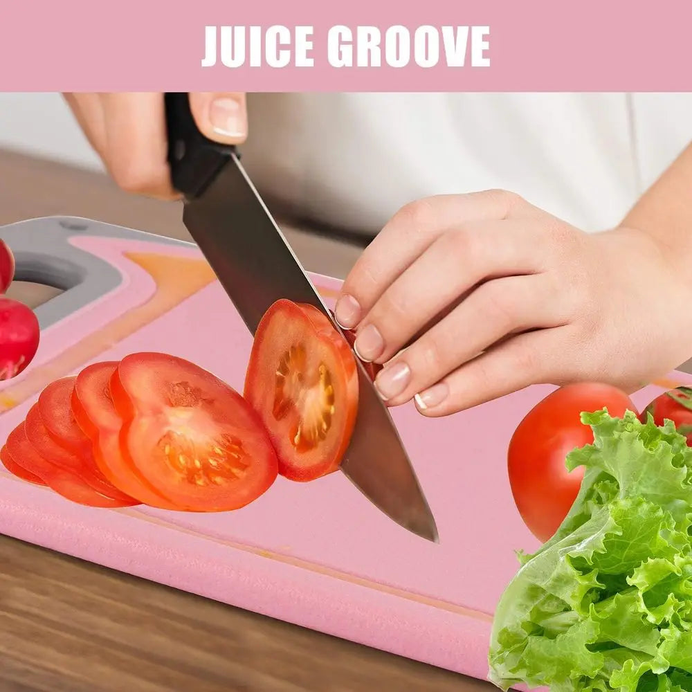 Cutting Boards Set of 4 with Non-Slip Feet and Deep Drip Juice, Easy Grip Handle, Dishwasher