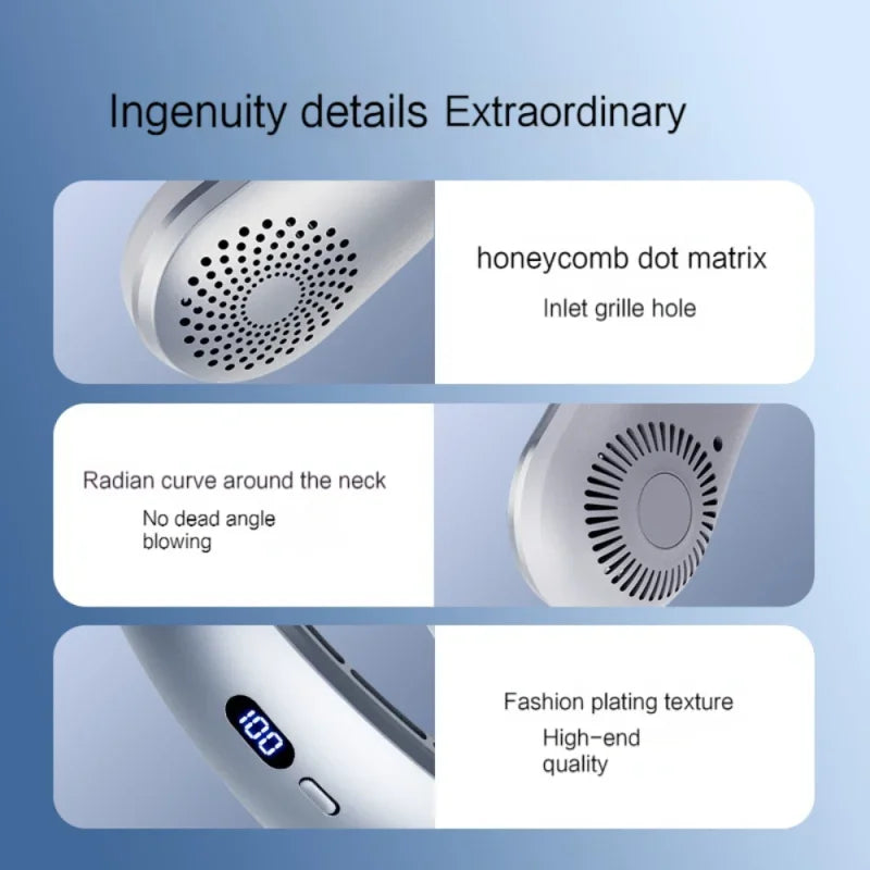 Wearable Neck Fan Low Noise 5 Speed Hands Free Cooling Fan Air Cooler