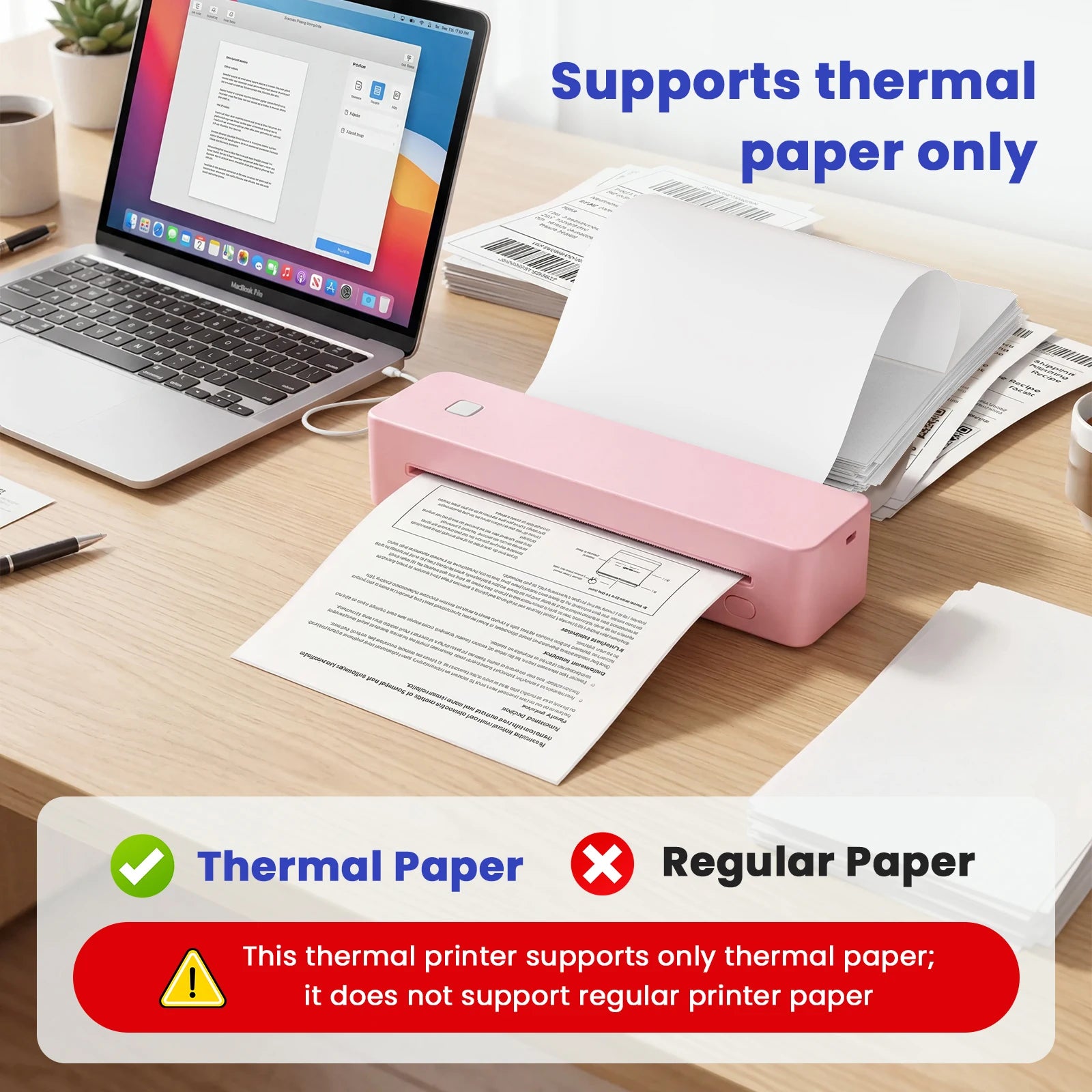 Portable Thermal Printer PDF Printing 1500mAh Battery Support Android iOS