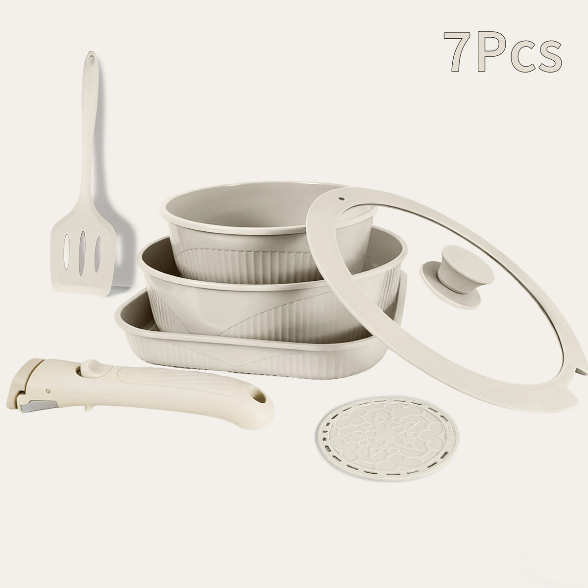 24pcs/7pcs/5pcs Cookware Set Non-Stick Pots & Pans Induction-Ready Kitchen Cookware Set Includes Skillet/Frying Pan/Soup Pot/Steak Pan Removable Handles