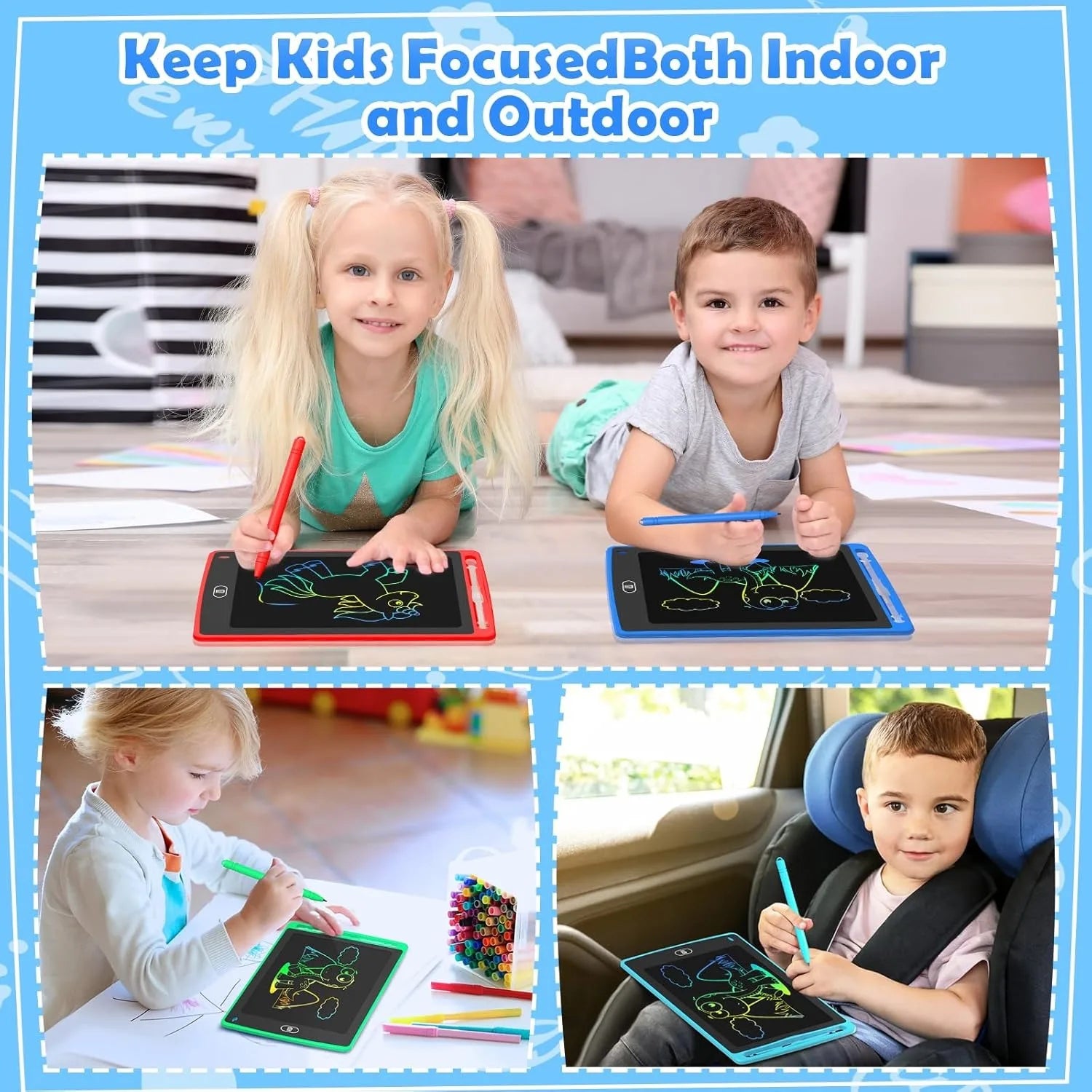 LCD Writing Tablet 8.5 Inch Doodle Board Tablet Drawing Gifts LCD Writing Board Electronic Erasable Reusable Colorful Screen Pad(Blue)