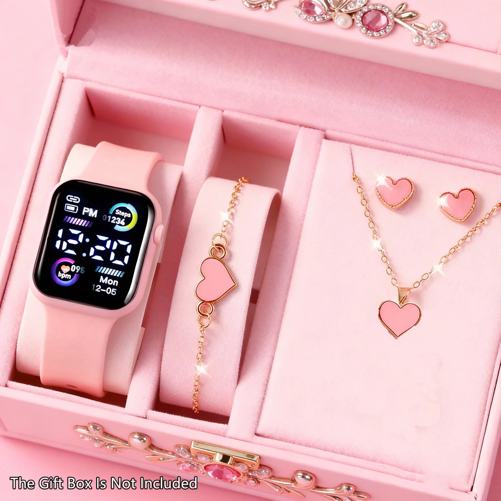 6-piece set of fashion electronic watch necklace earrings ring set