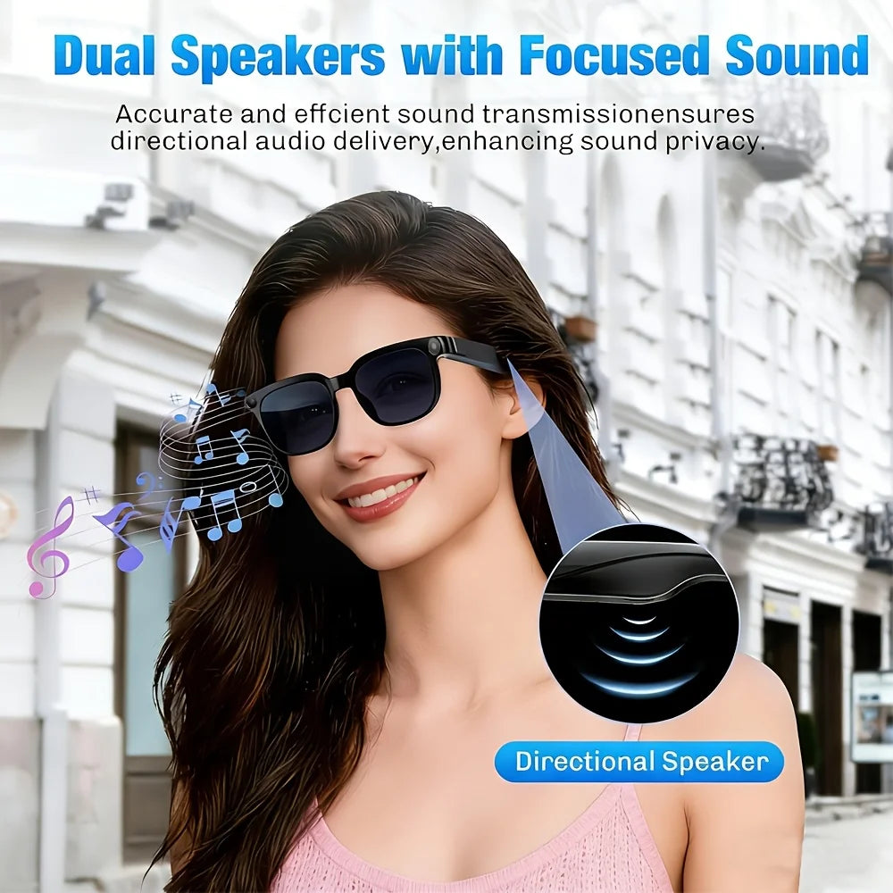 AI Smart Glasses With HD Camera Portable Charger 100+language AI Translation Bluetooth Call Music Player Sunglasses
