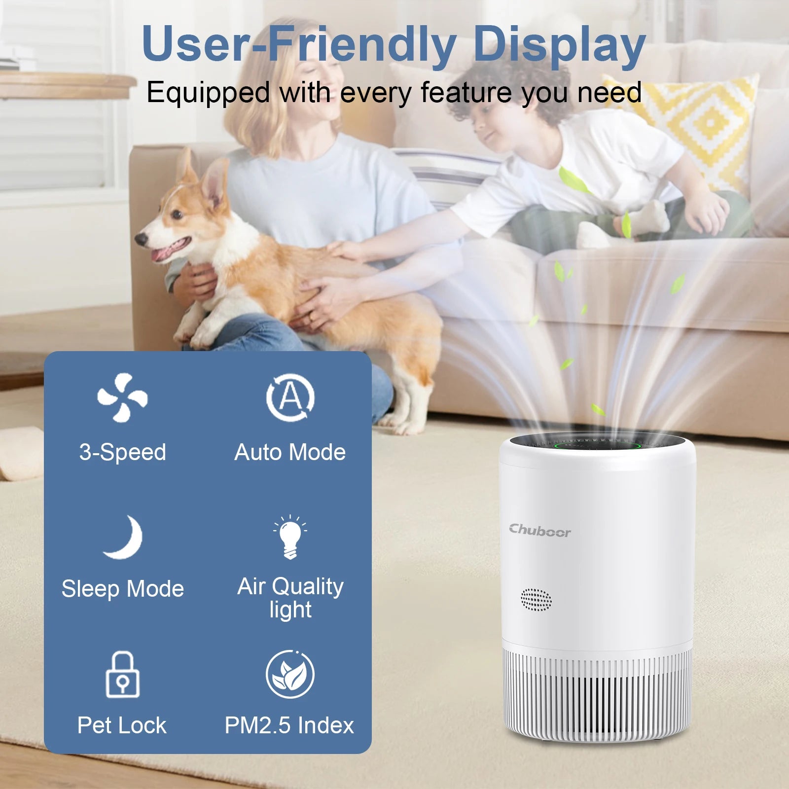 Smart Air Purifier/Alexa Control, HEPA filter for Bedroom Living Room for Pets