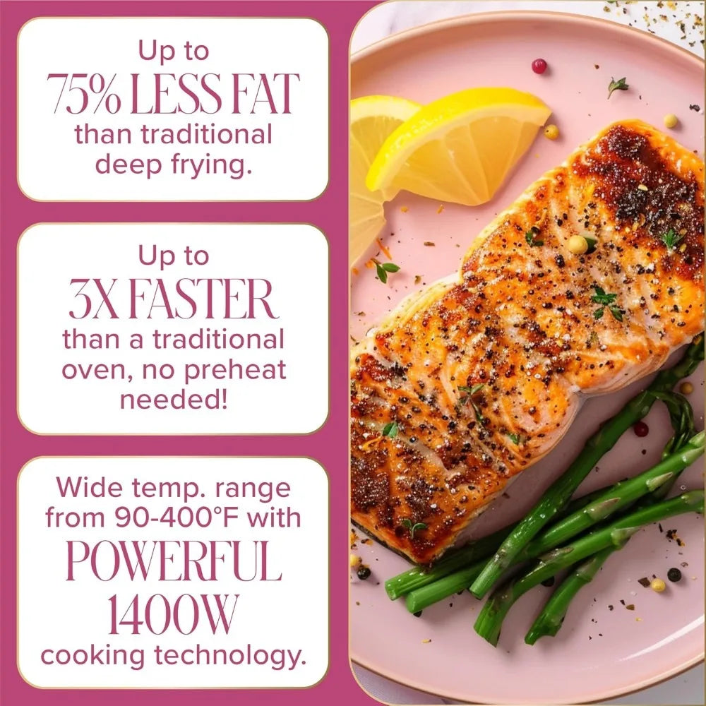 Paris Hilton Air Fryer, Large 6-Quart Capacity, Nonstick Made without PFAS, Touchscreen Display, 8-in-1