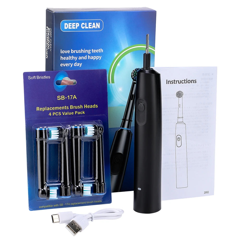 Smart Rotating Timing Electric Toothbrush, with 4 Heads, 5 Modes