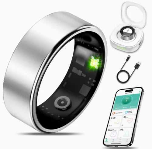 Smart Ring with Charging Case, Heart Rate Blood Oxygen, Pressure Monitor, Sleep monitoring 5ATM Waterproof For Android iOS