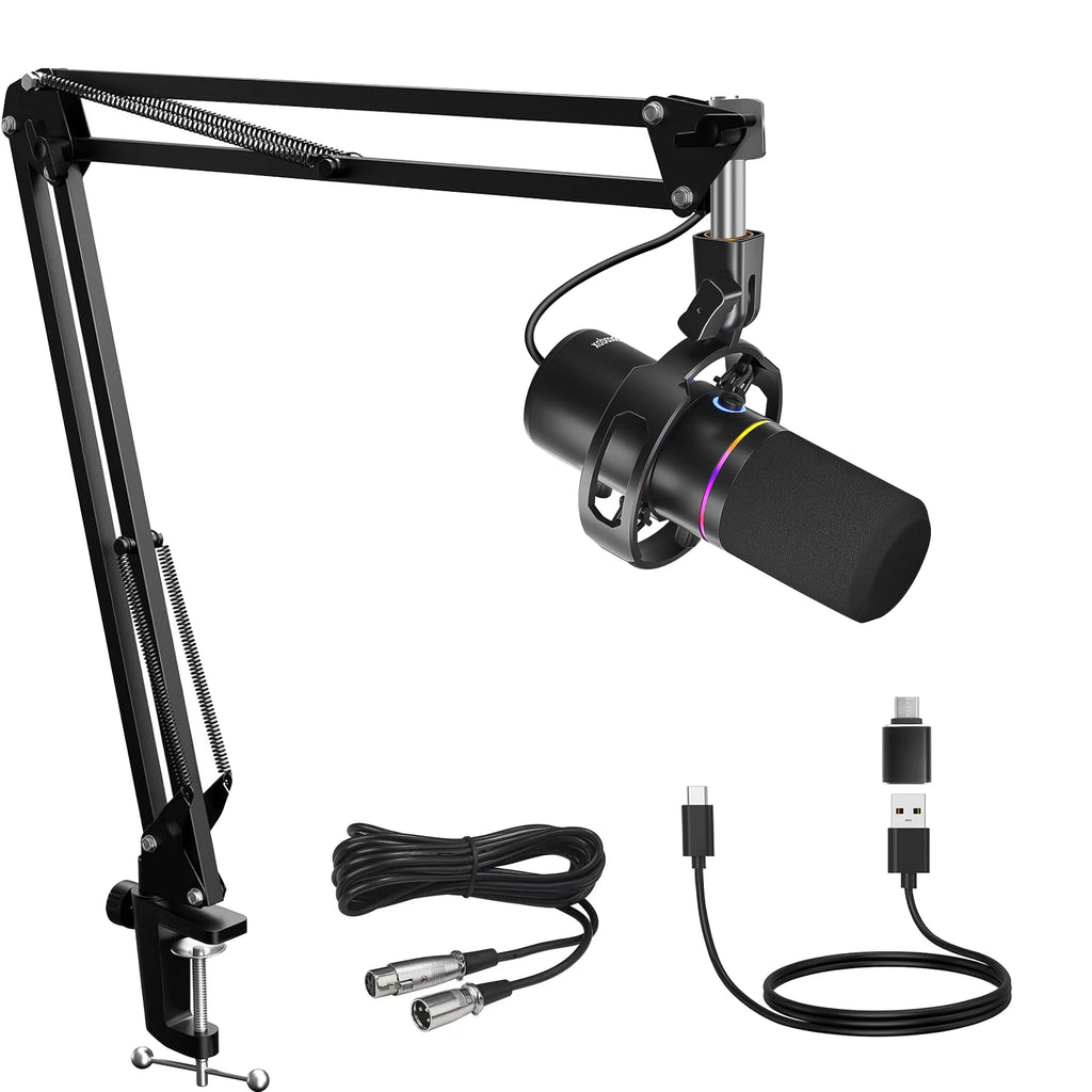 Dynamic Microphone Kit, podcast microphone with noise reduction, gaming microphone equipped with boom arm, featuring mute button