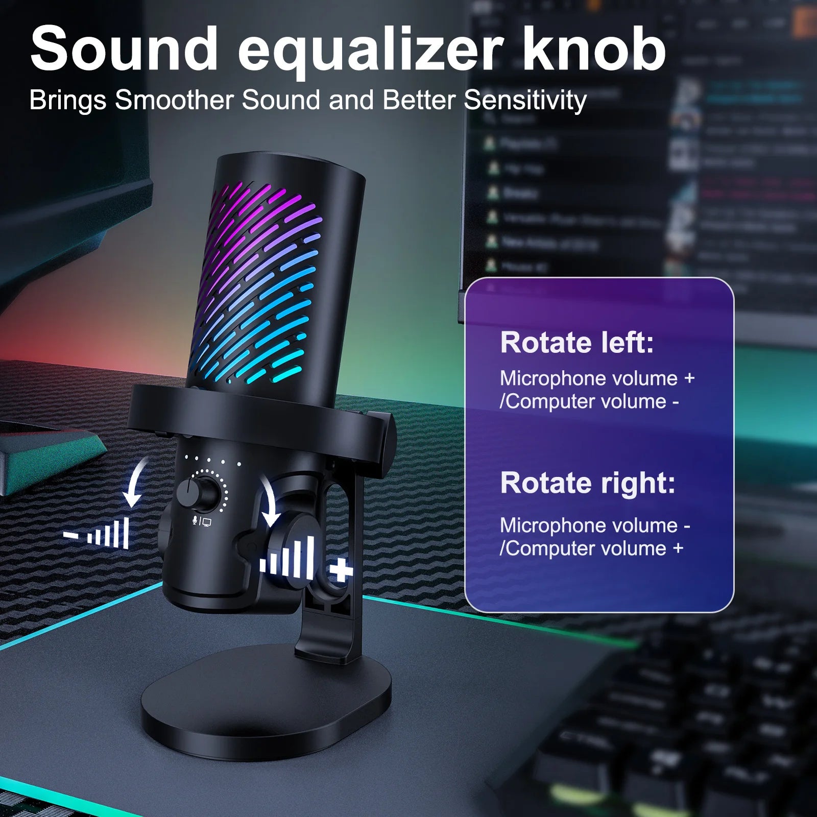 Tenlamp RGB USB Streaming Microphone ,Professionl Computer Condenser Mic For PC Mac Recording YouTube Podcasting Gaming Laptop Desktop