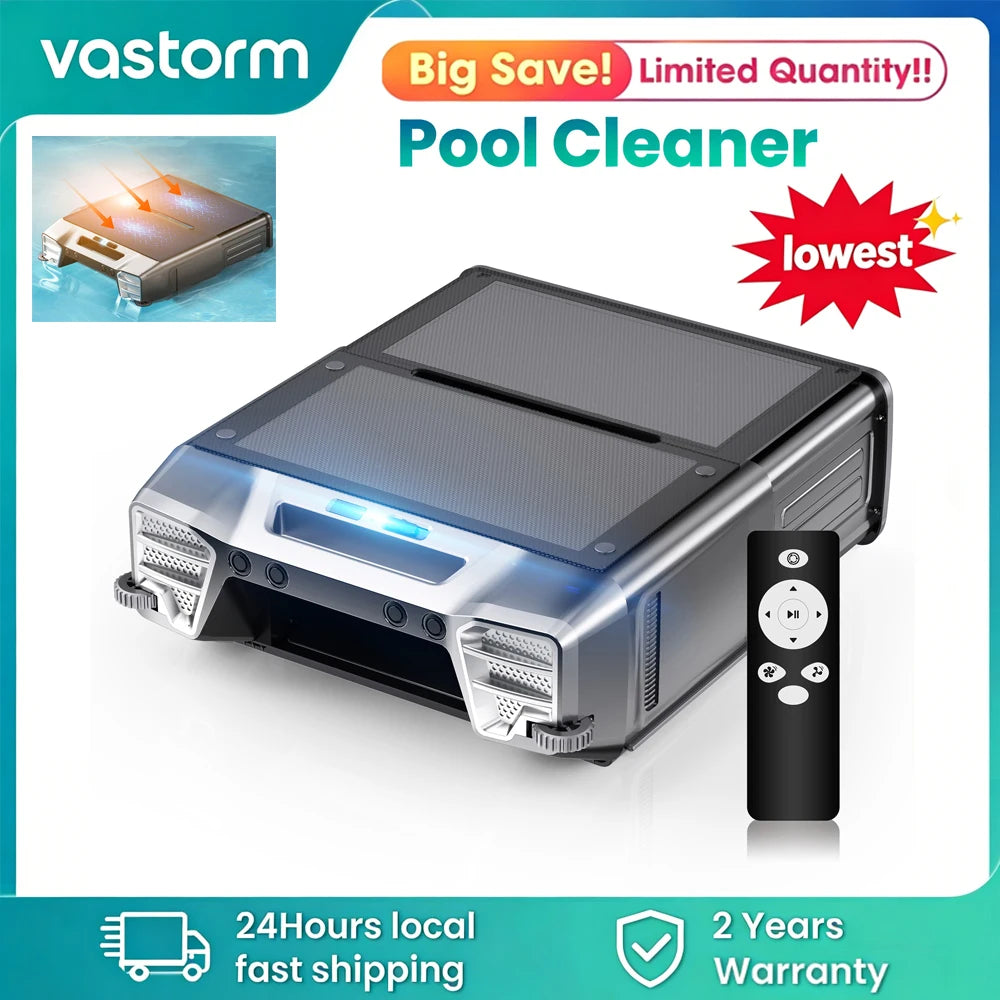 Robotic Solar Pool Skimmer Vacuum with Remote Control Smart Obstacle Avoidance Auto-Parking Pool Cleaner 6L Large-Capacity Basket