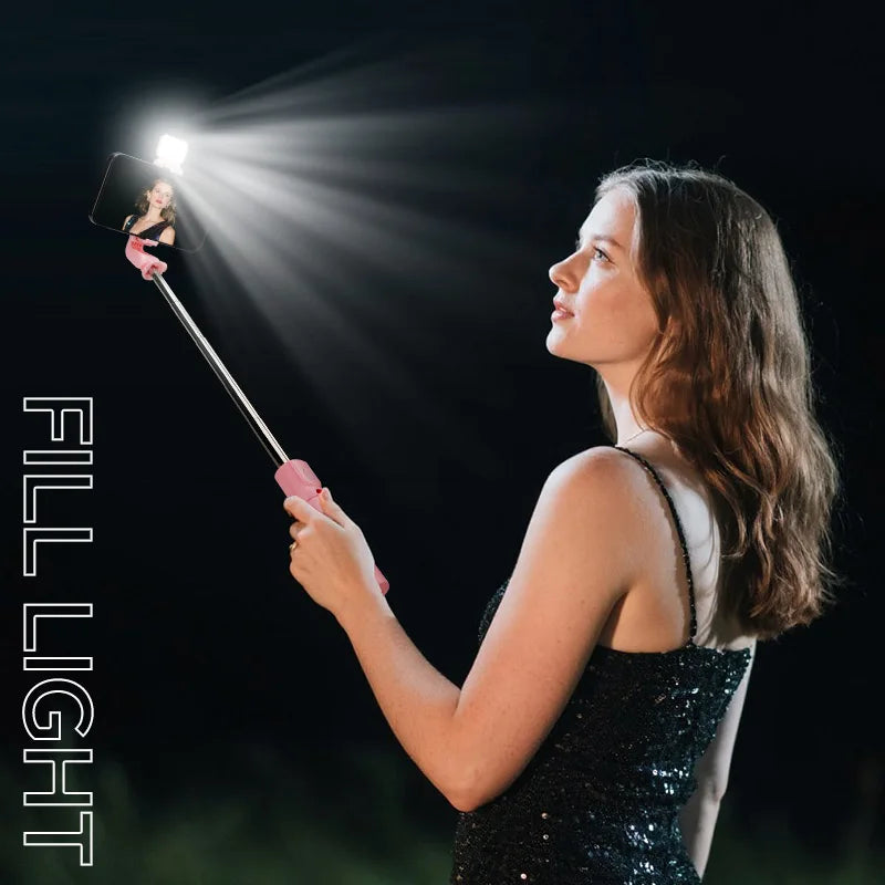 Scalable Phone Selfie Stick With Built-in Fill Light  Professional Live Stream