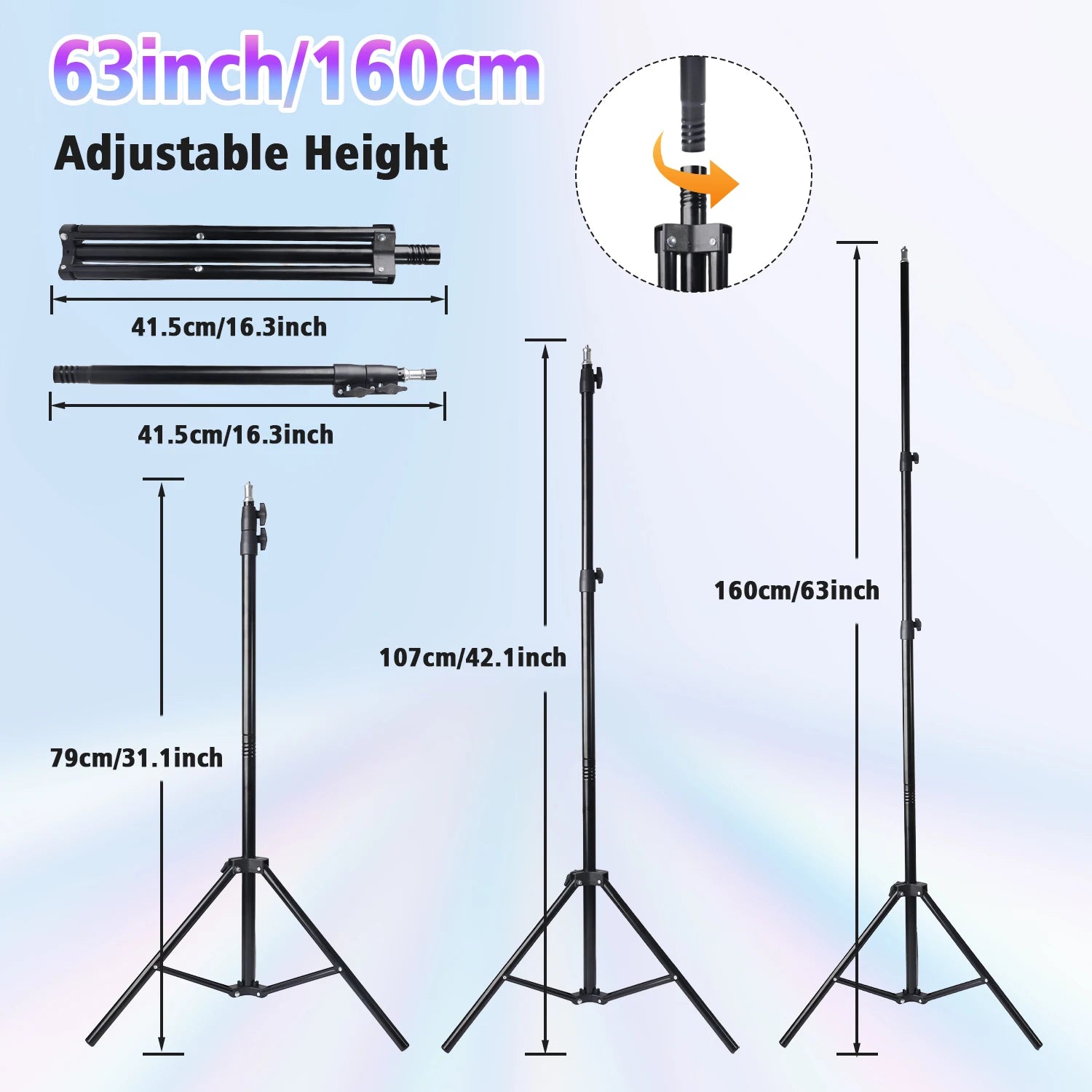 Professional Selfie Ring LED Light, USB Powered,160cm Tall Stand, 38-Color RGB, Live Streaming
