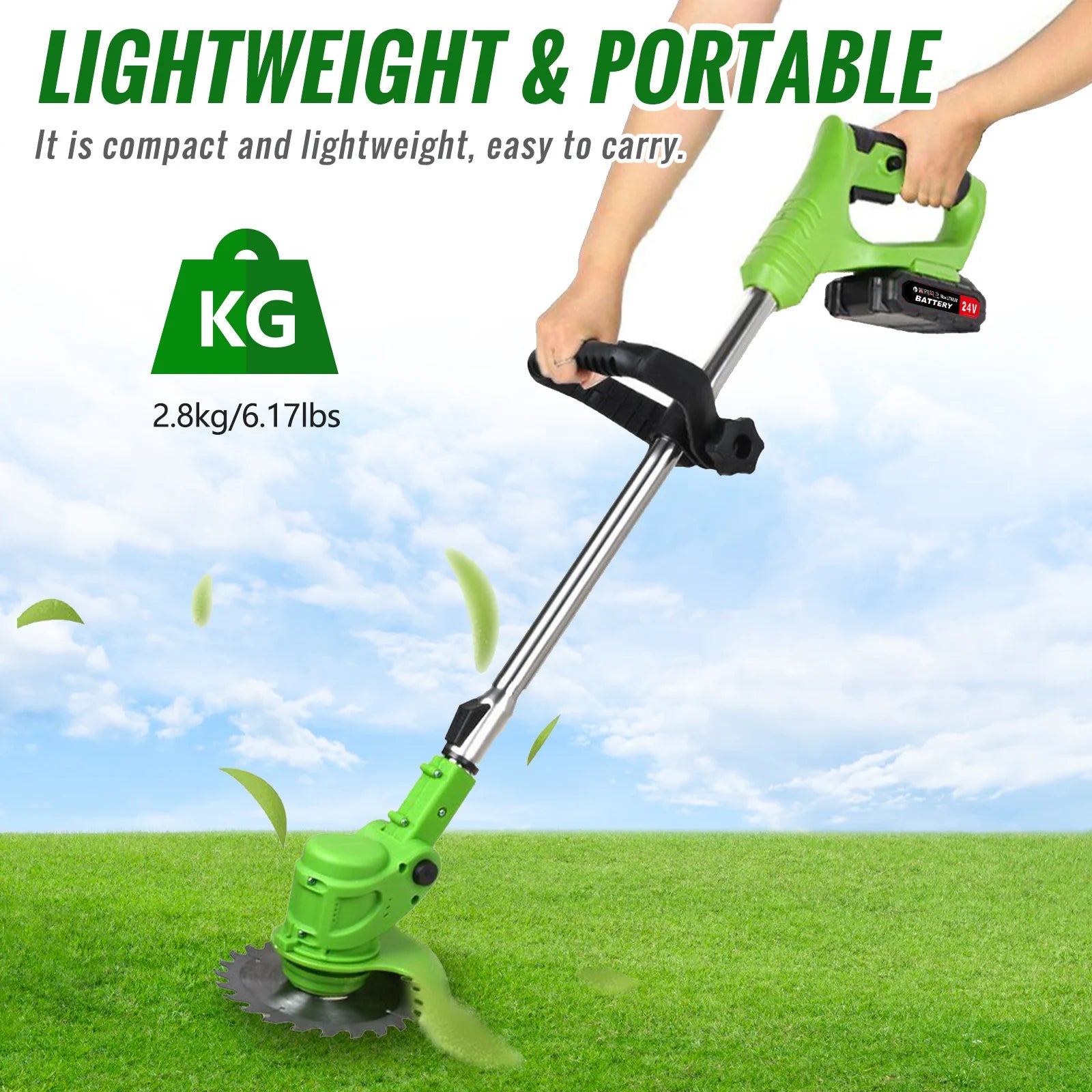 Electric Lawn and Weed Trimmer with 2 x Battery for Yard Garden
