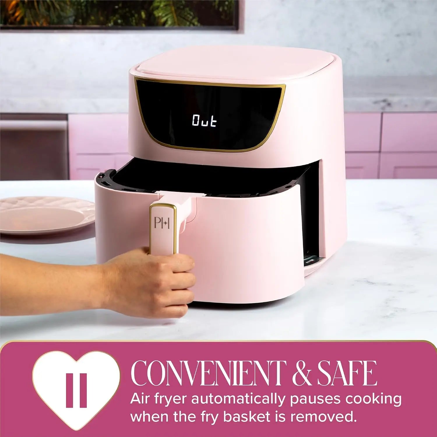 6-Quart Air Fryer, Nonstick Basket No PFAS, Touchscreen, 8-in-1 Functions, Dishwasher Safe, Pink