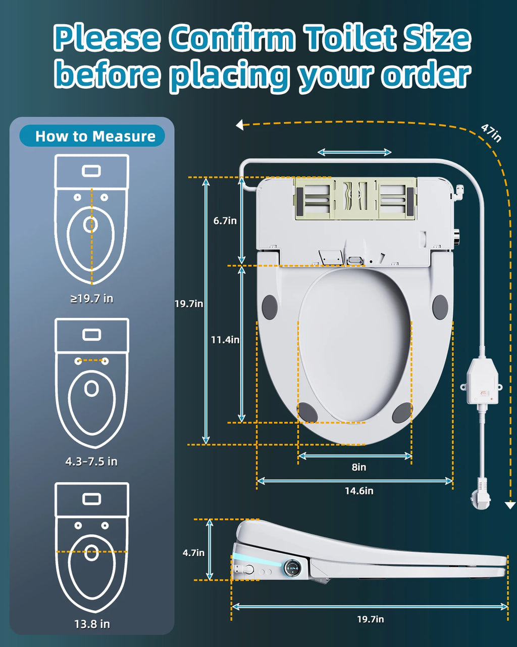 Elongated Smart Toilet Seat with Air Dryer, Night Light And Remote Control for Enhanced Bathroom Experience