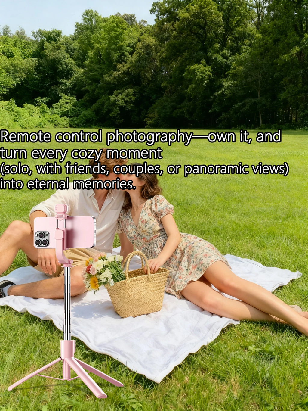 Extendable Selfie Stick Tripod, Fill Light & Bluetooth-compatible Remote