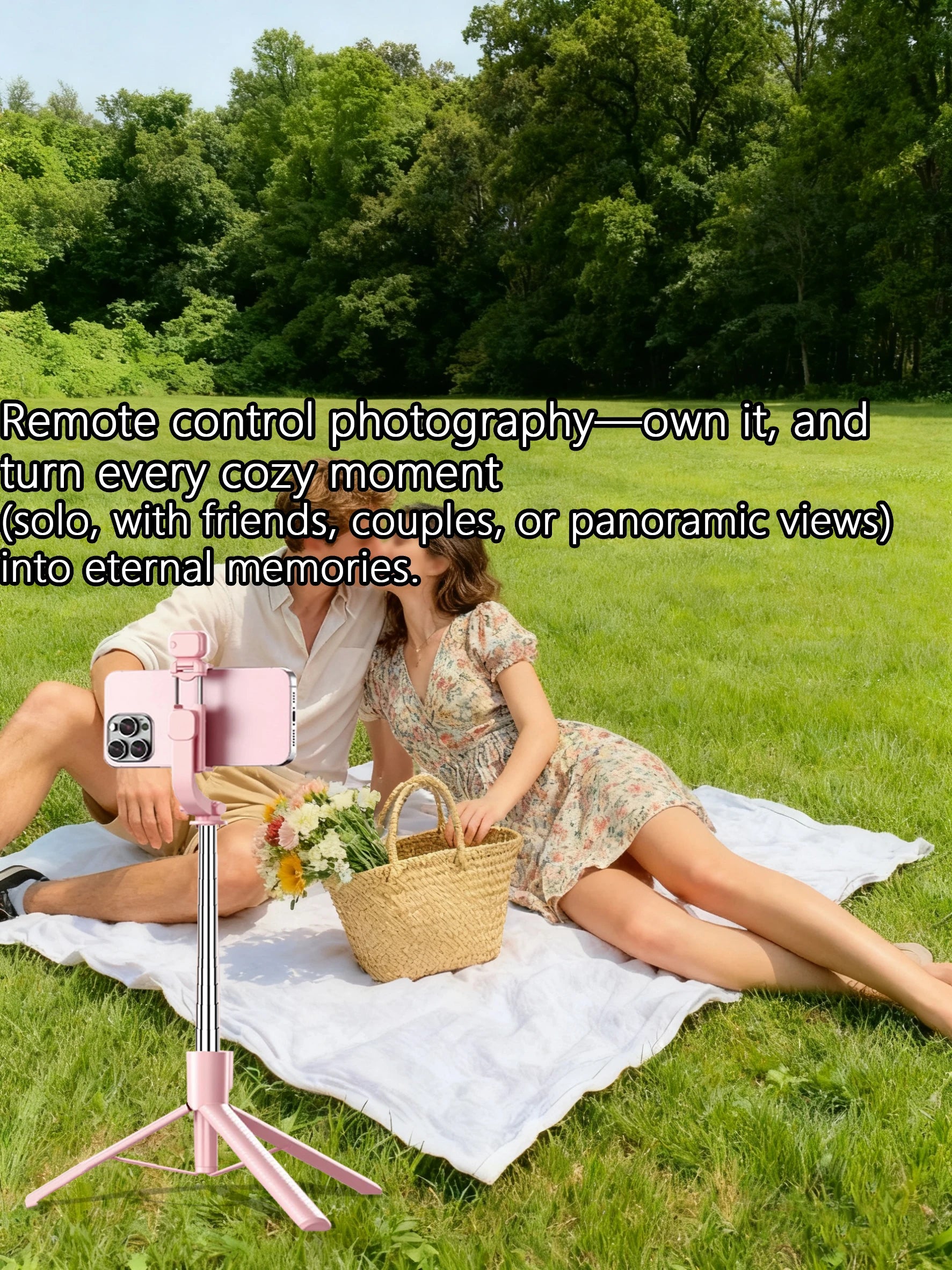 Extendable Selfie Stick Tripod, Fill Light & Bluetooth-compatible Remote