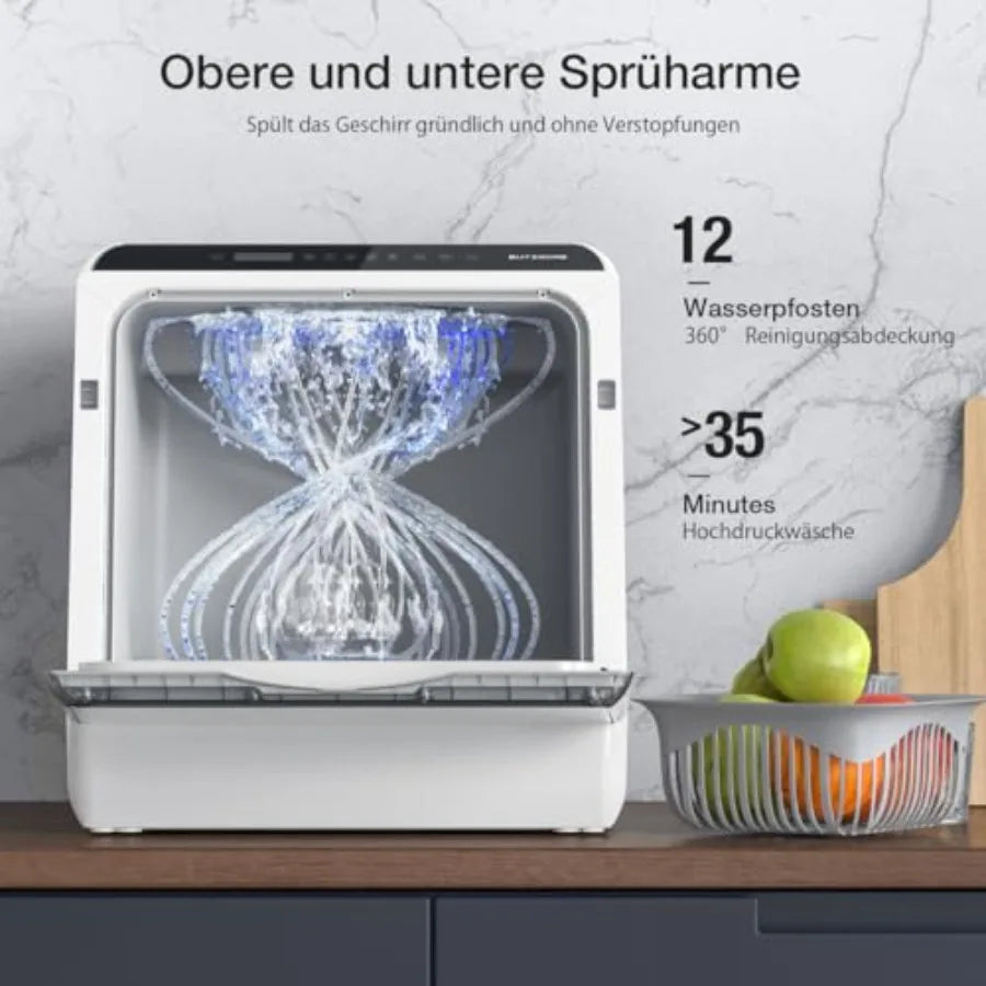 Portable Countertop Dishwasher with WIFI Smart Control Compact Mini Design 5L Water Tank 6 Wash Programs 360 Dual Spray High-Te