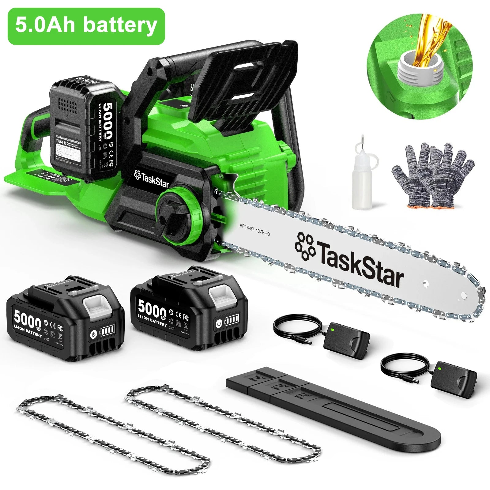 40V Electric 16-inch Cordless Chainsaw With 2 5.0Ah Batteries Power Tools For Wood Cutting Tree Trimming