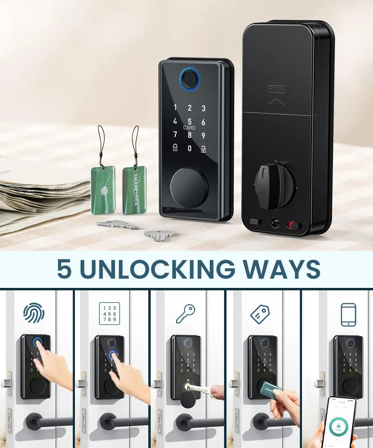 Fingerprint smart door lock with electronic keypad