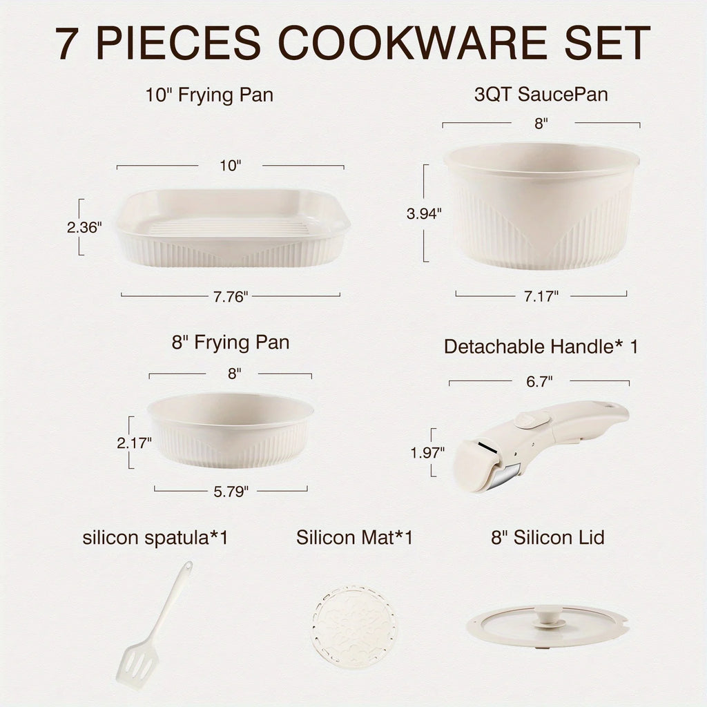 24pcs/7pcs/5pcs Cookware Set Non-Stick Pots & Pans Induction-Ready Kitchen Cookware Set Includes Skillet/Frying Pan/Soup Pot/Steak Pan Removable Handles