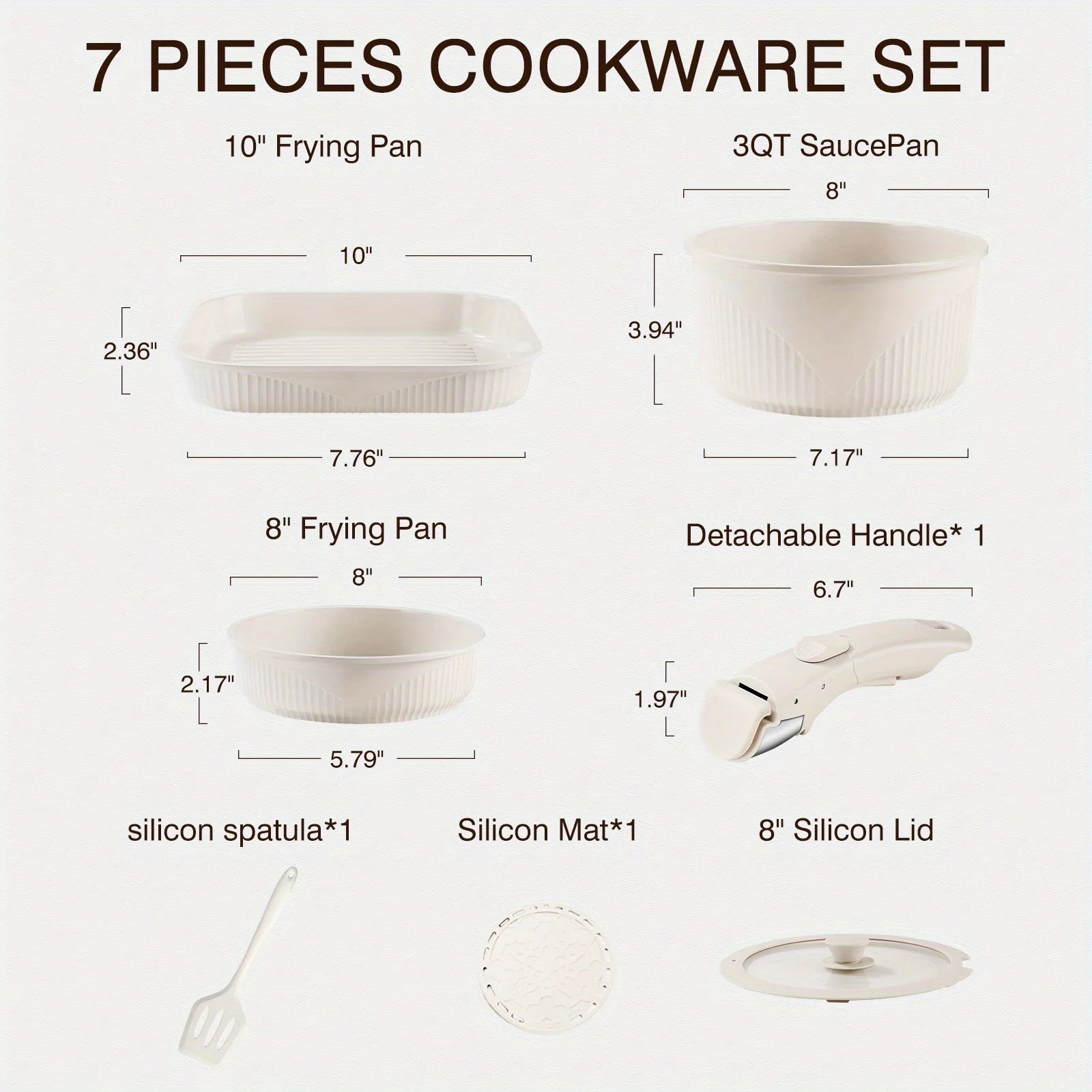 24pcs/7pcs/5pcs Cookware Set Non-Stick Pots & Pans Induction-Ready Kitchen Cookware Set Includes Skillet/Frying Pan/Soup Pot/Steak Pan Removable Handles
