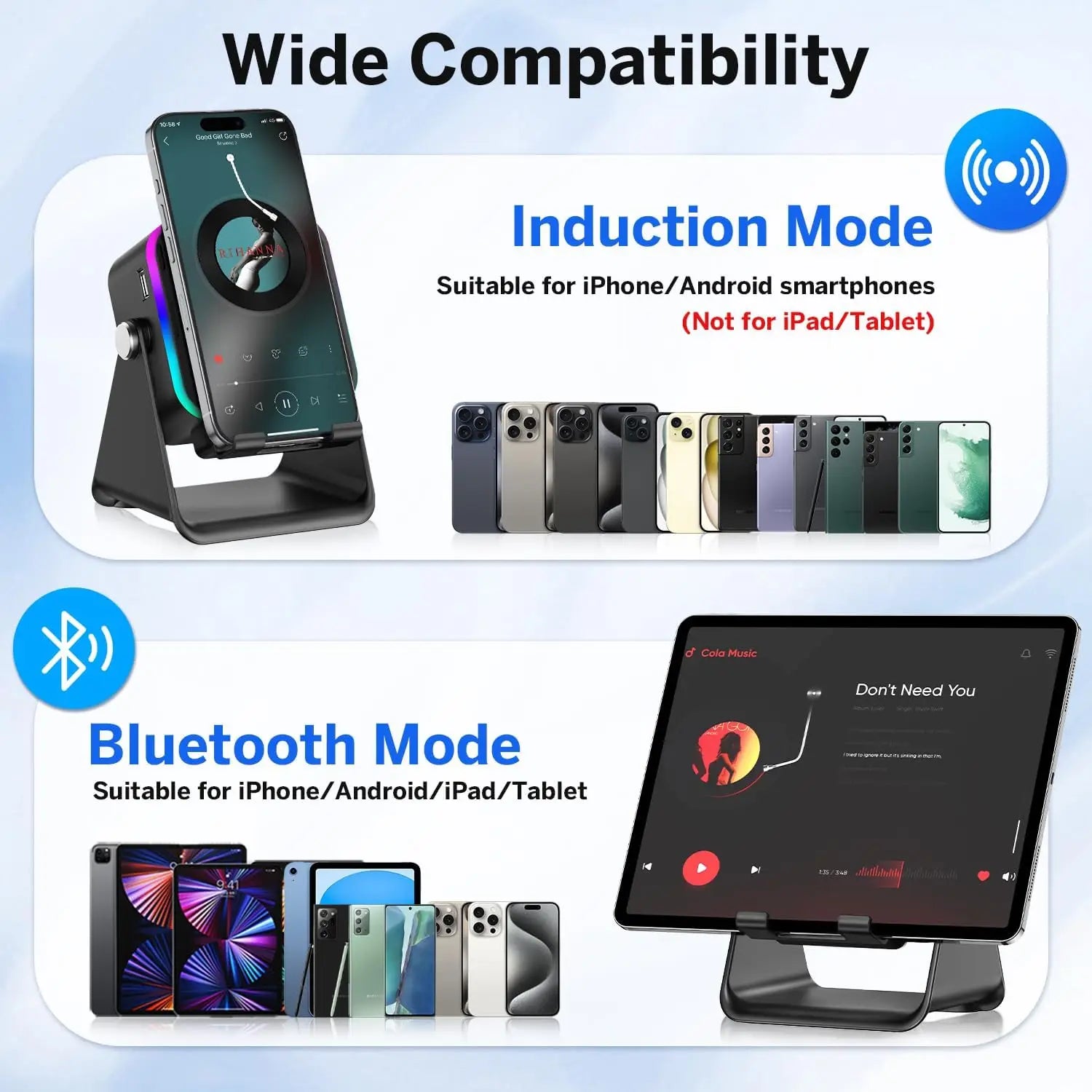 5 In 1  Wireless Speaker 8 RGB Light Phone Stand  Bluetooth