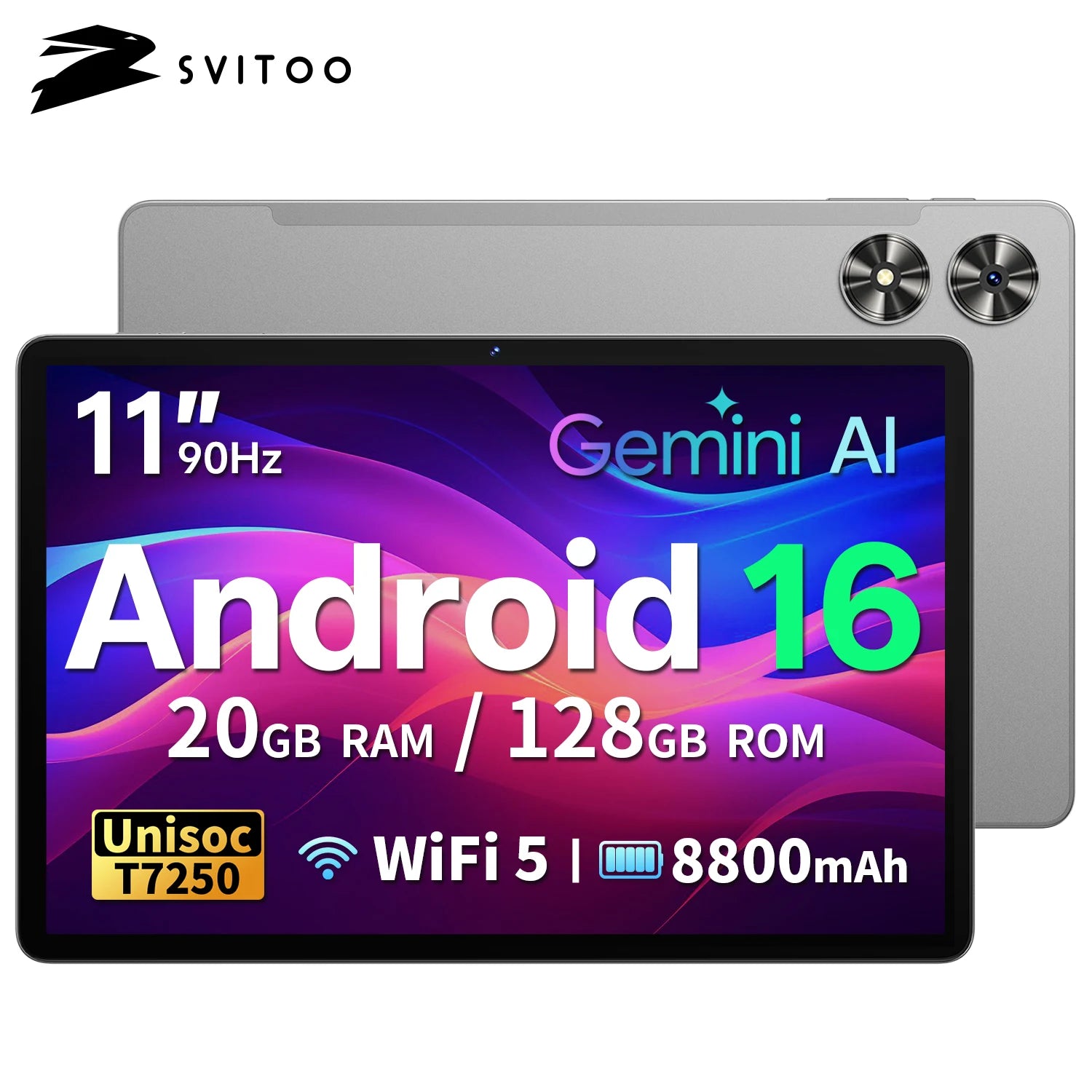 2026 Android 16 Tablet; 11 Inch 90Hz HD IPS Screen, Unisoc T7250 Octa-Core Processor, 4GB Physical RAM + 16GB Virtual RAM 128GB ROM 1TB Expandable, 8800mAh Battery 2.4GHz 5GHz Dual Band WiFi 5 Bluetooth 5.0 GPS Widevine L1