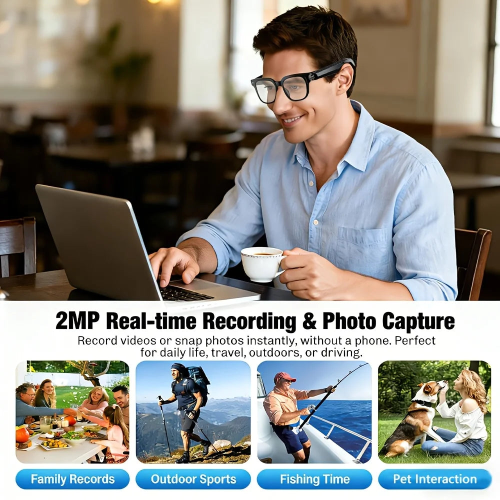 AI Smart Glasses With HD Camera Portable Charger 100+language AI Translation Bluetooth Call Music Player Sunglasses