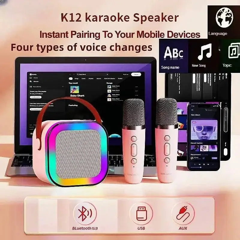 Wireless Speaker with Dual Microphones RGB Portable Karaoke Machine