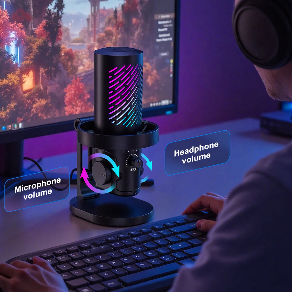 Tenlamp RGB USB Streaming Microphone ,Professionl Computer Condenser Mic For PC Mac Recording YouTube Podcasting Gaming Laptop Desktop