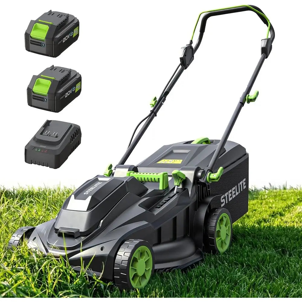 Electric Lawn Mower, 6-Height Settings, 2-in-1 Bagging/Mulching, Ideal for Small to Medium Yards, with 2x 4.0Ah