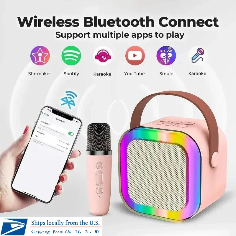 Wireless Speaker with Dual Microphones RGB Portable Karaoke Machine