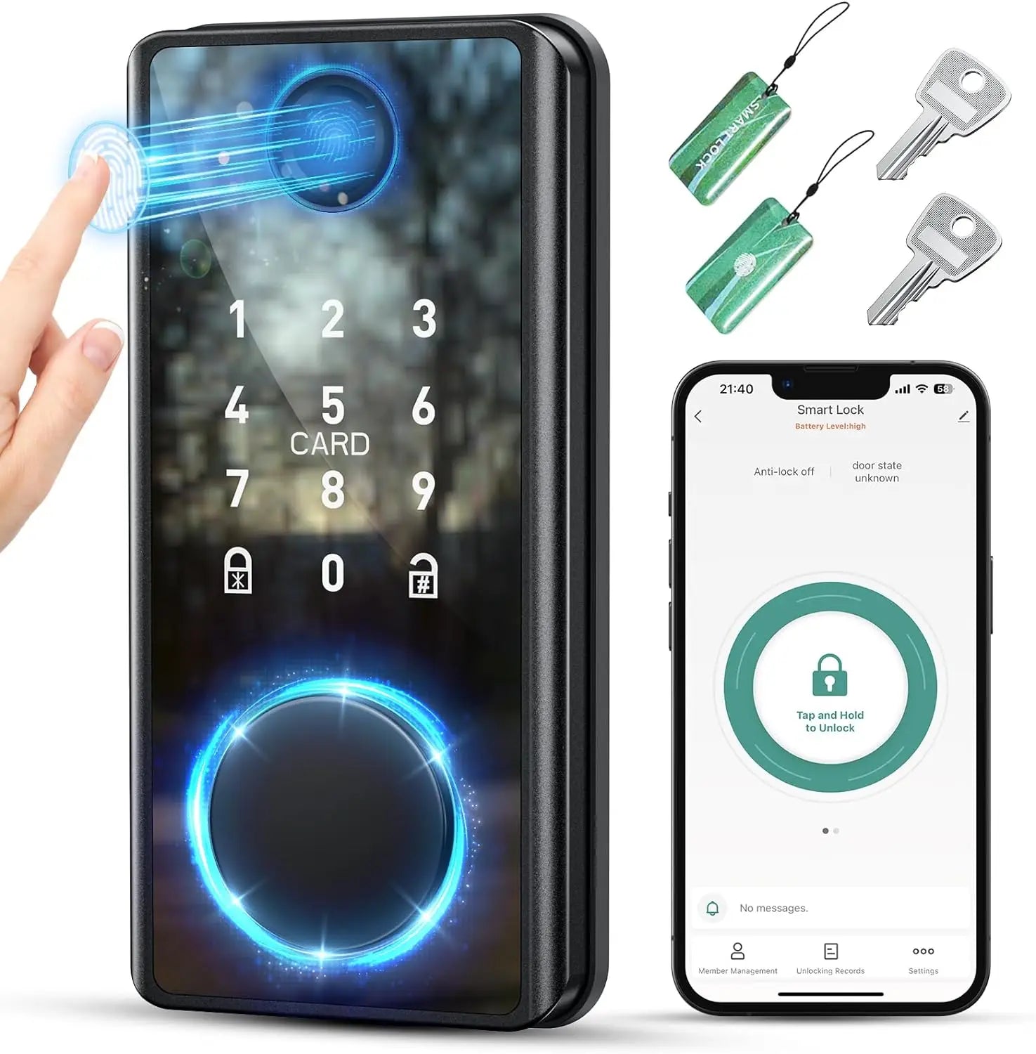 Fingerprint smart door lock with electronic keypad