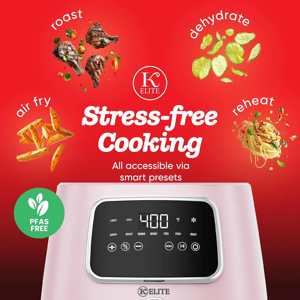 5.5 Qt. Digital Air Fryer, Countertop Cooker with LED Screen, Presets for Air Fry, Roast, Dehydrate, Defrost and Reheat, Pink