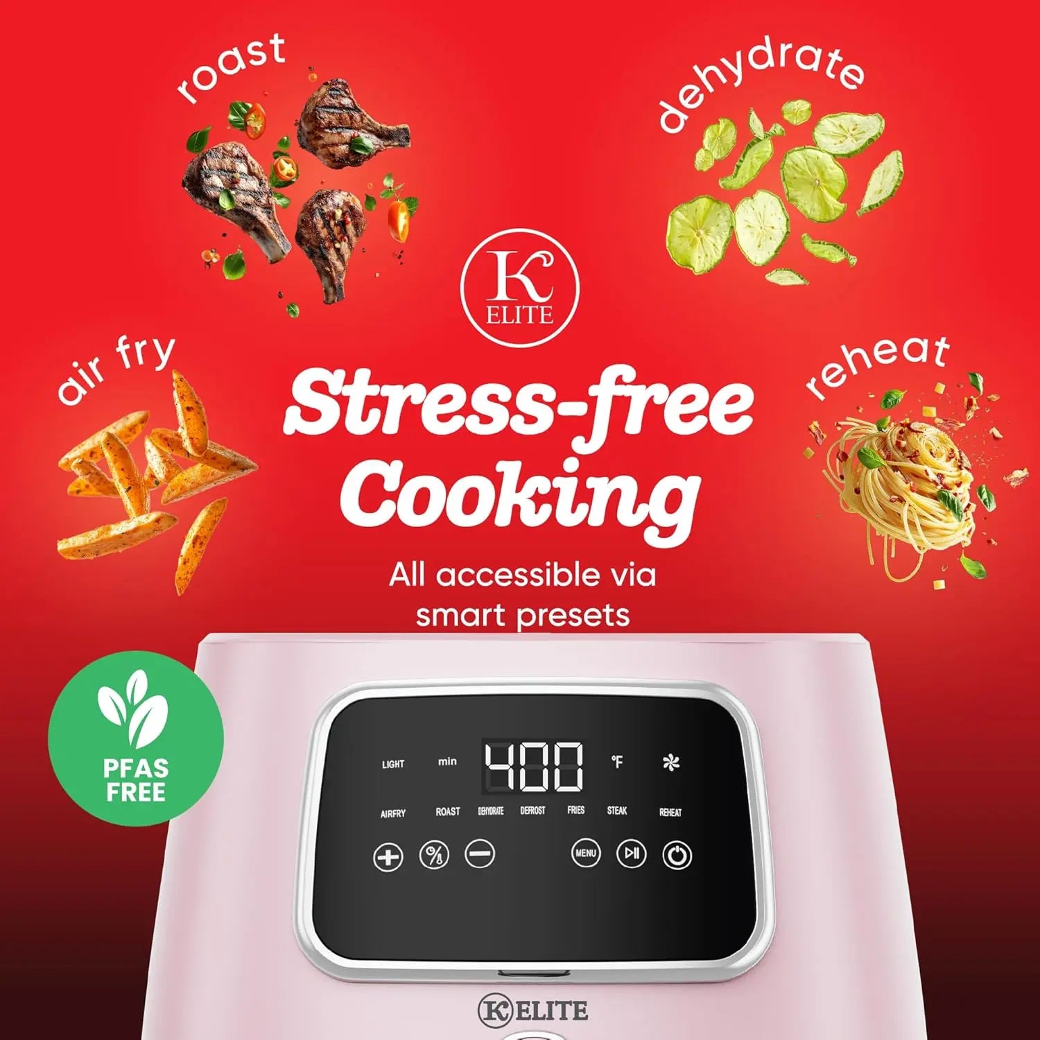 5.5 Qt. Digital Air Fryer, Countertop Cooker with LED Screen, Presets for Air Fry, Roast, Dehydrate, Defrost and Reheat, Pink