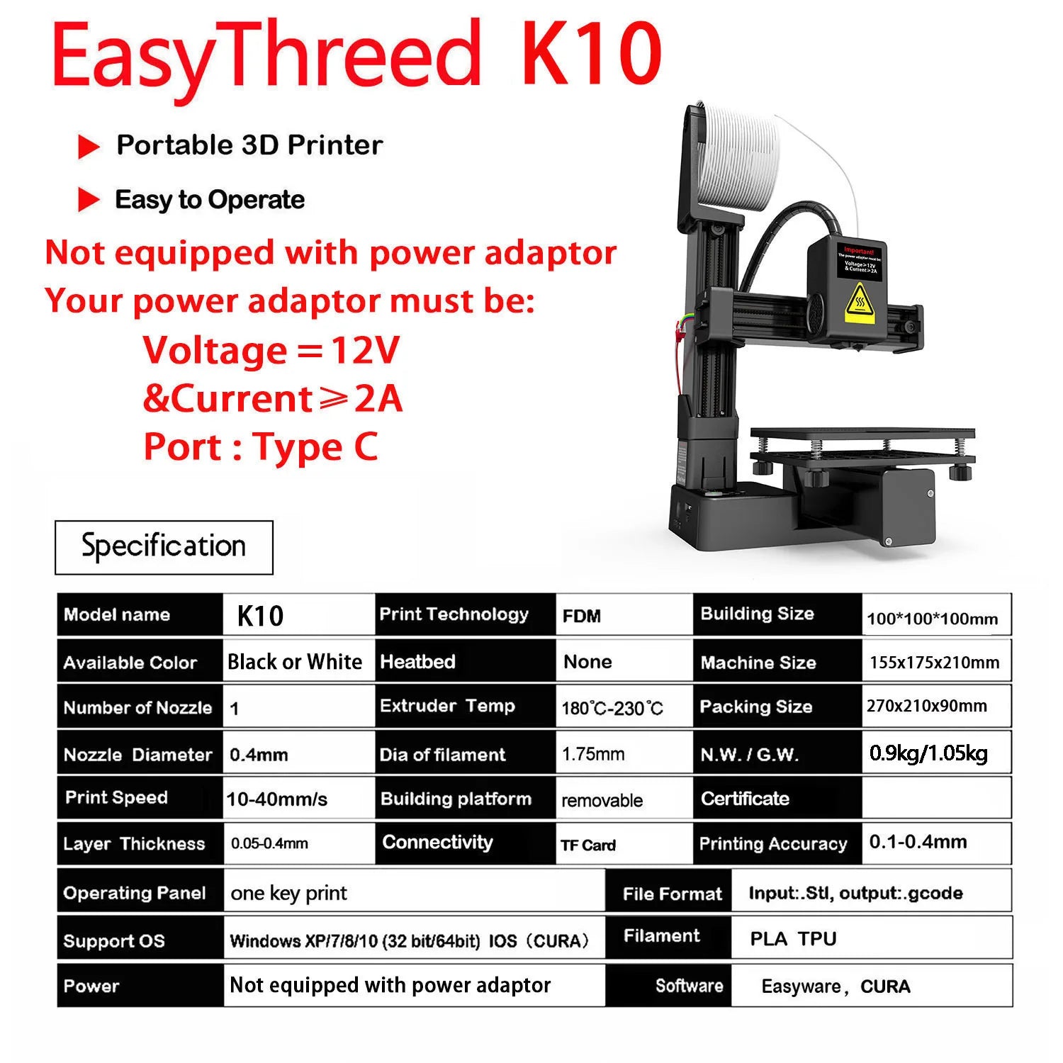 3D Mini Desktop Printing Machine Compatible with PLA TPU 1.75mm Filament