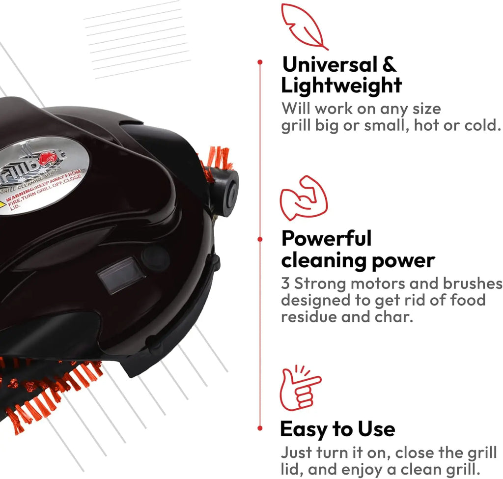Automatic Grill Cleaning Robot , Cordless Rechargeable Grill Scrubber for Outdoor Grills (Red with Case)
