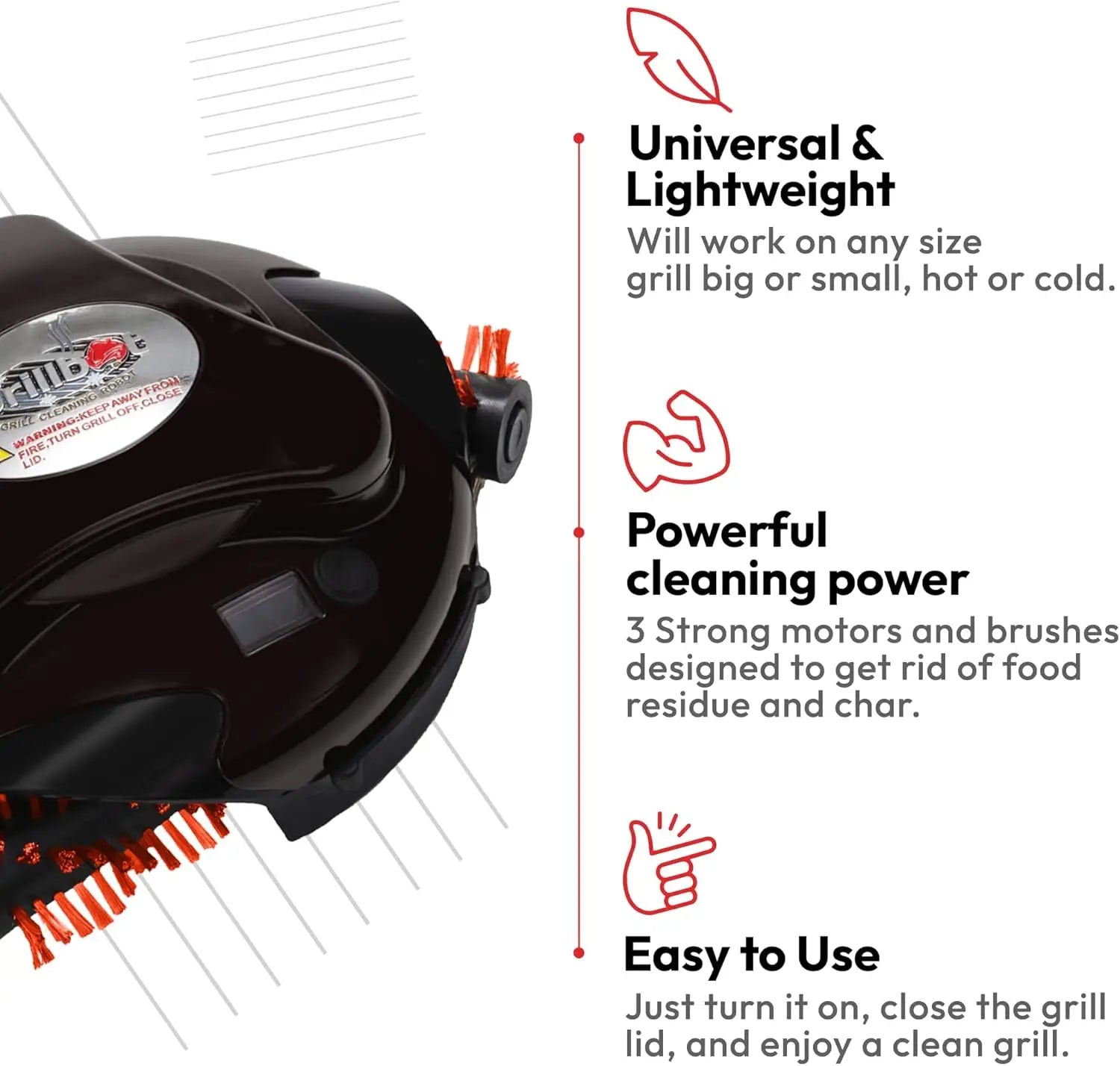 Automatic Grill Cleaning Robot , Cordless Rechargeable Grill Scrubber for Outdoor Grills (Red with Case)